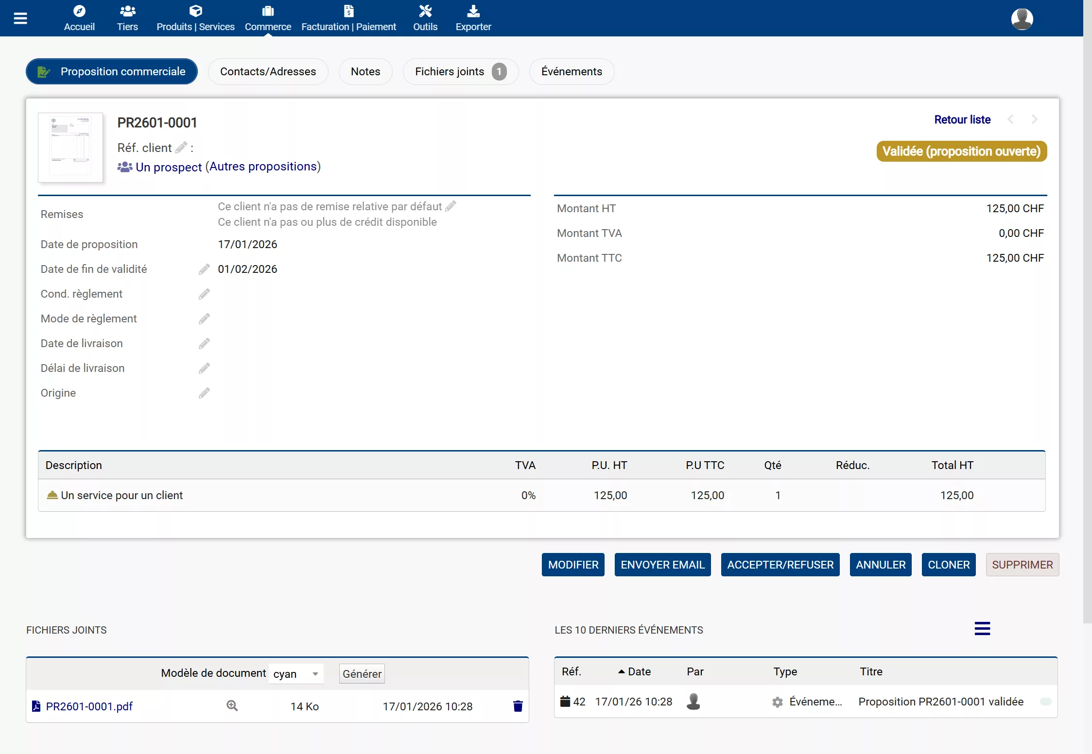 Création de devis - Dolibarr